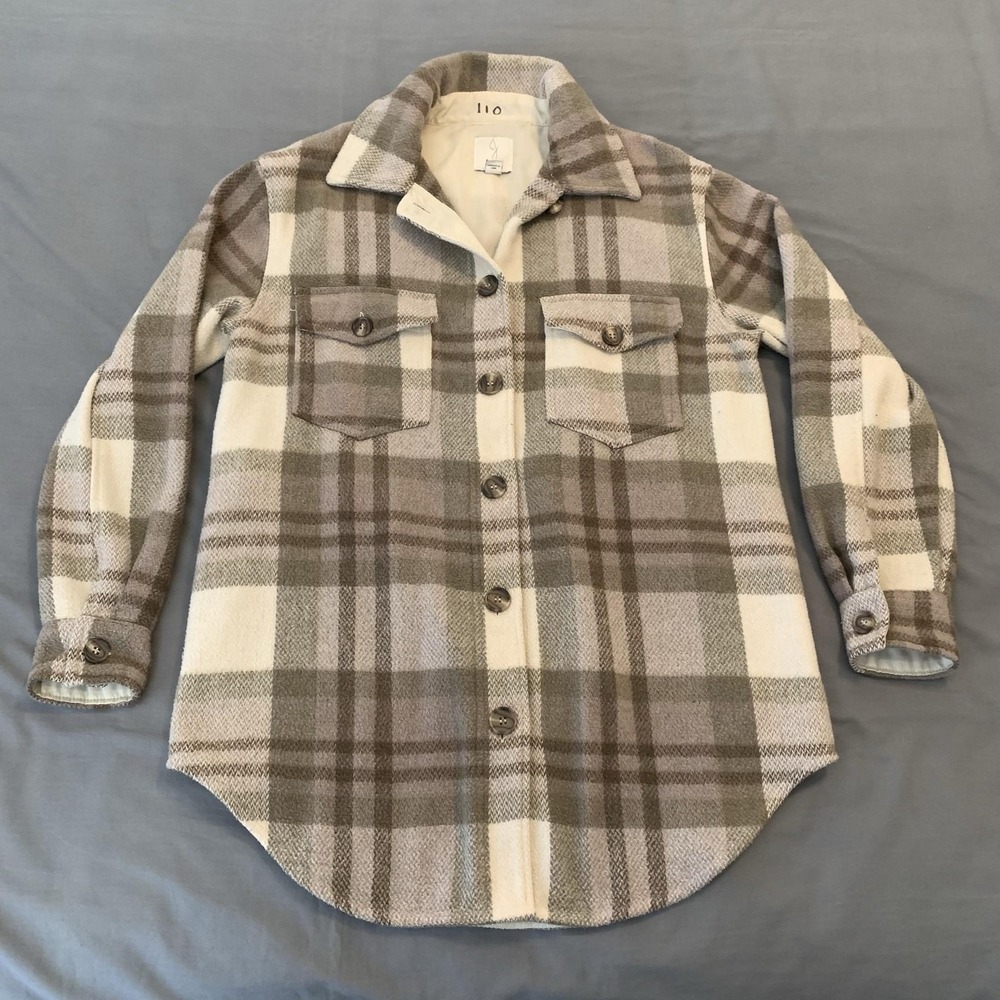Joie Shirt Jacket Women's Small Gray Plaid Flannel Button Front Fall Casual Cute